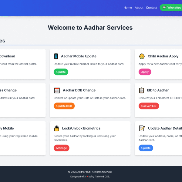 Aadhar Services Portal source code